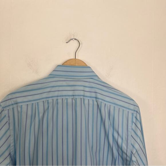 Ted Baker London Blue Striped Flip Cuff Dress Shirt Size 15.5 34/35 - Picture 9 of 13